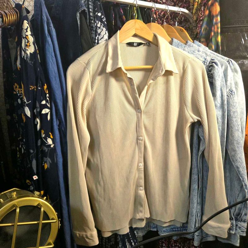 Ribbed Button-Down Top