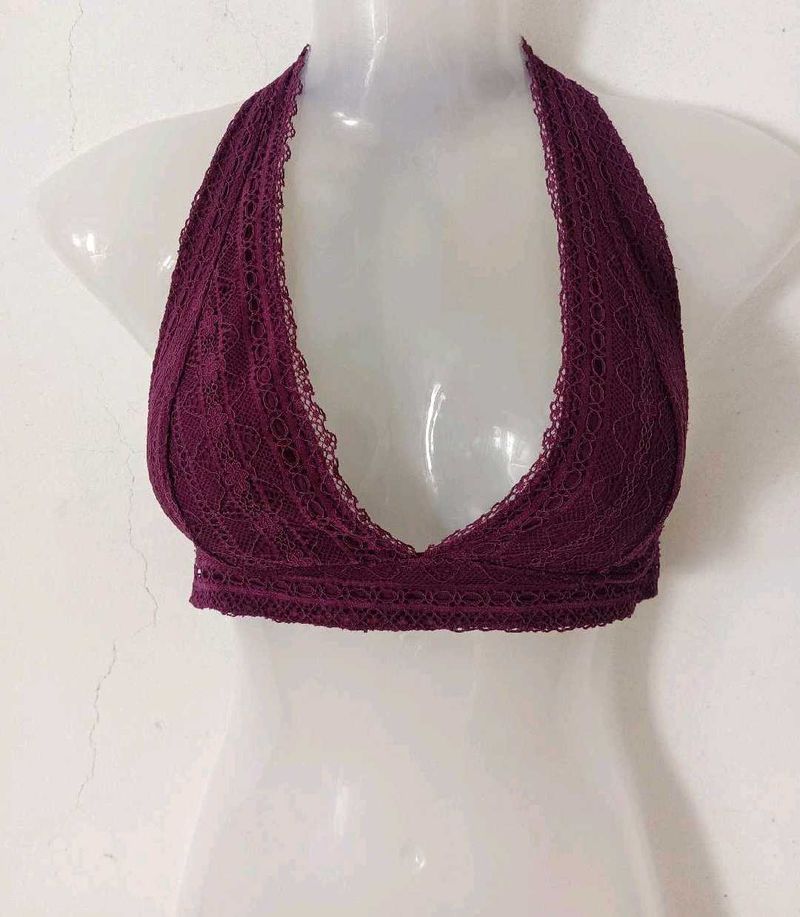 Burgundy Lace Halter Bralette