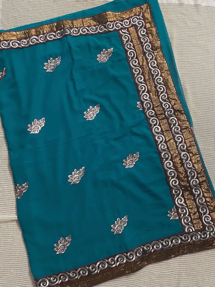 New Green Saree With Blouse