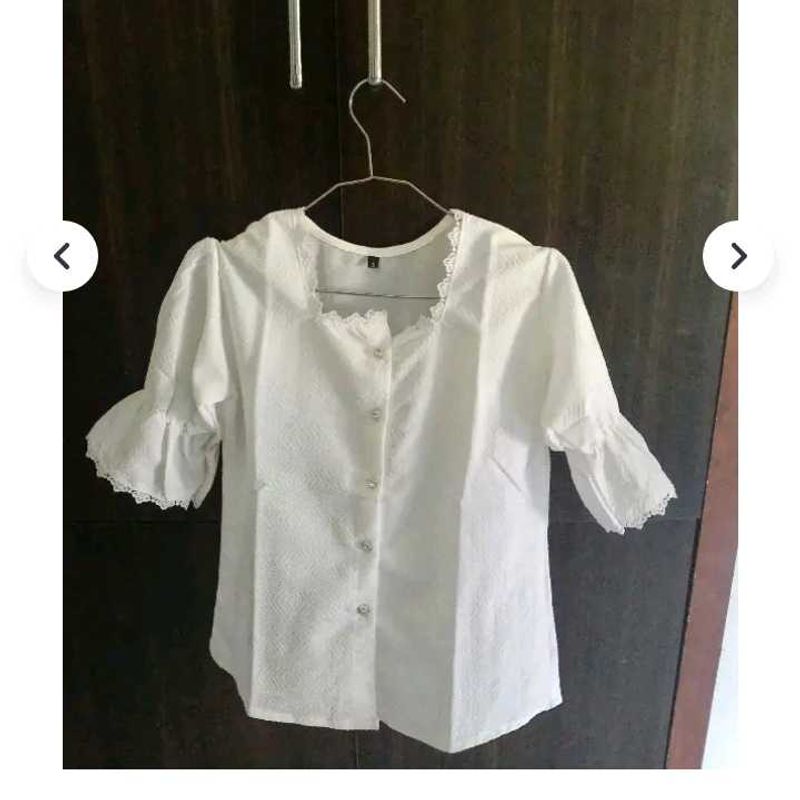 White Lace Trim Puff Sleeve Top