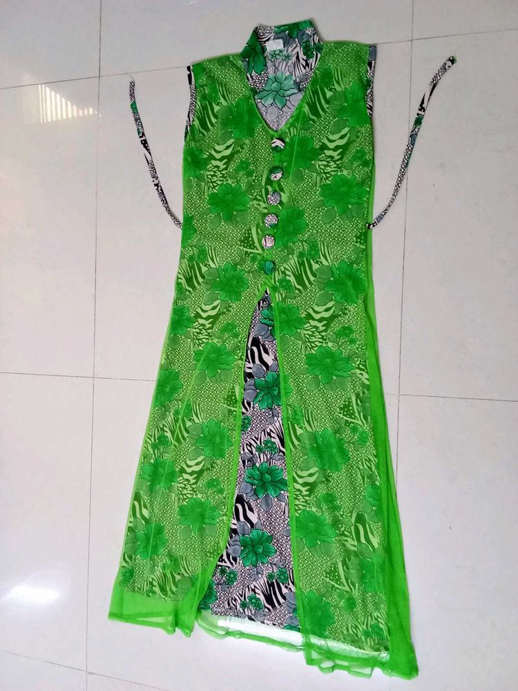 Green Net Designer Kurta Or Frock