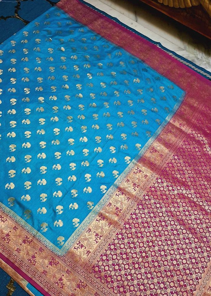 Blue &amp; Gold Silk Saree