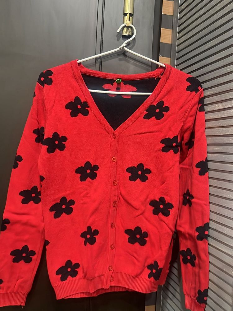 Benetton Red Black Cardigan Girls