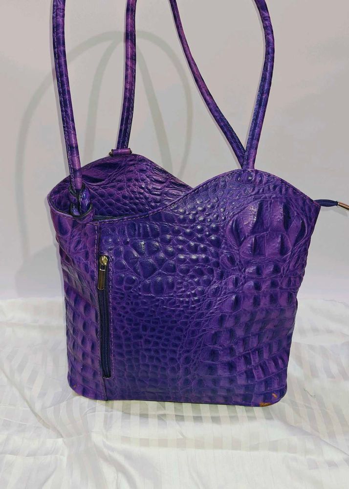 Purple Alligator Print Convertible Bag