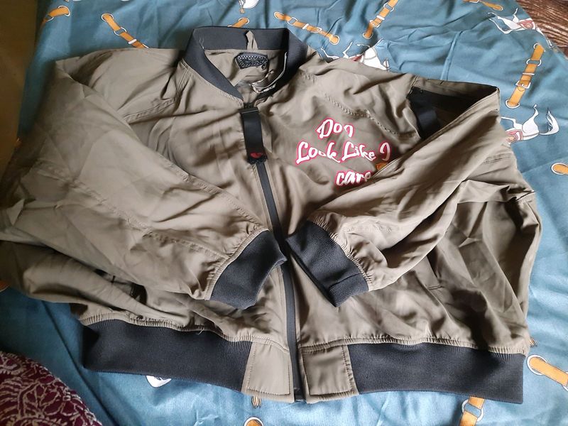 Olive Green Graphic Bomber Jacket