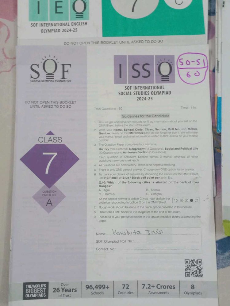 Questions Paper Olympiad Class 7