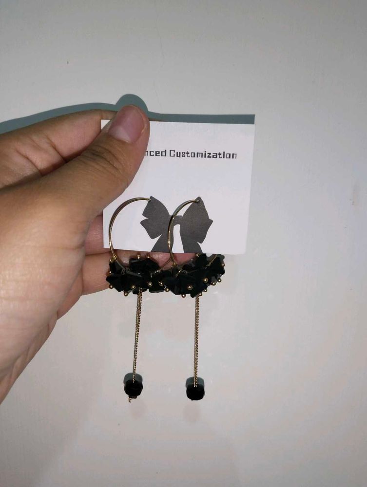 Black Floral Dangle Earrings