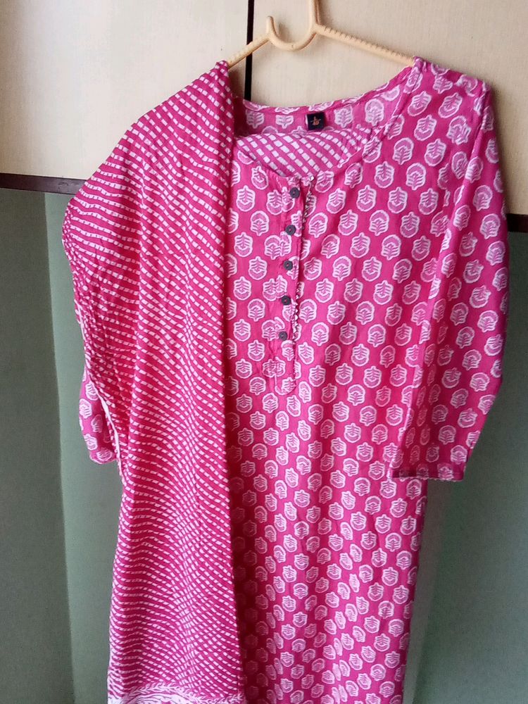 Pink Kurta Pant Dupatta Set