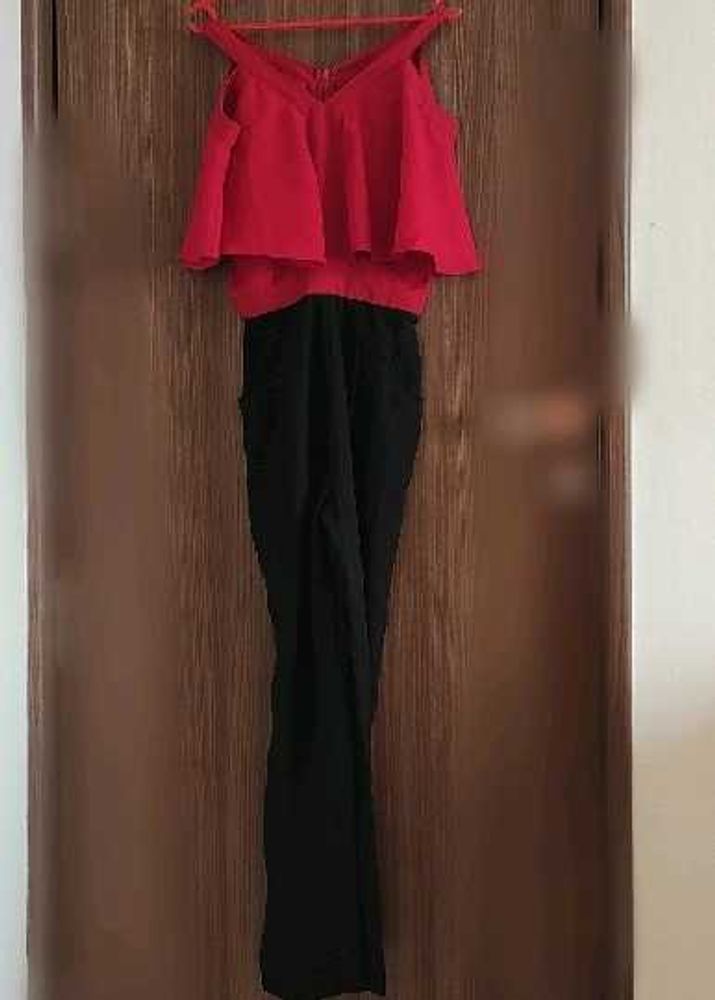 Red ♥️ Cold Shoulder Jumpsuit  Size S With Pocket