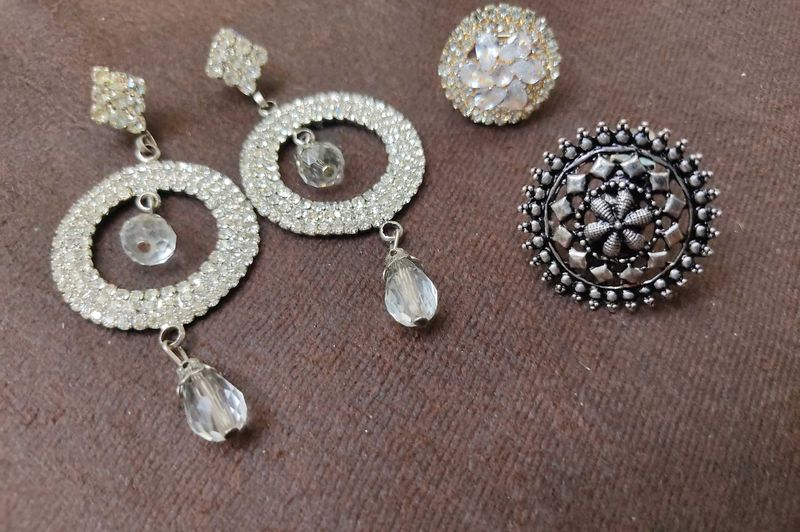 1 Earring And 2 Rings (Combo Of 3)