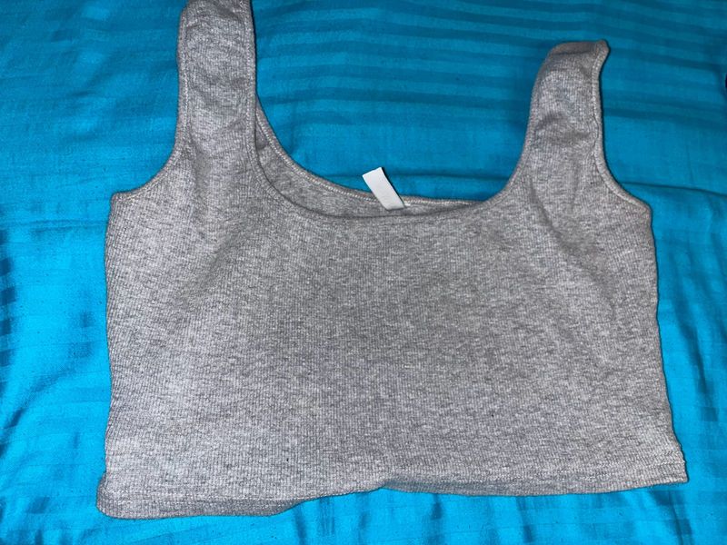 Gray Ribbed Cropped Tank Top