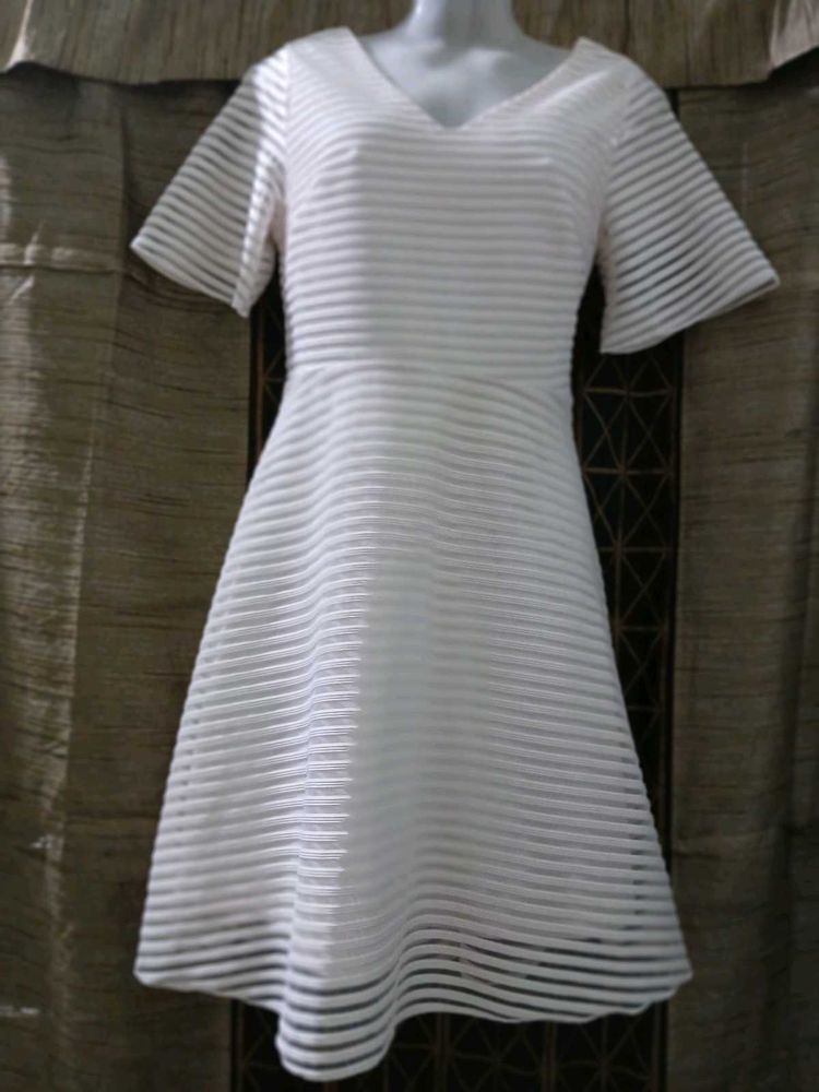 Off White Striped net Dress