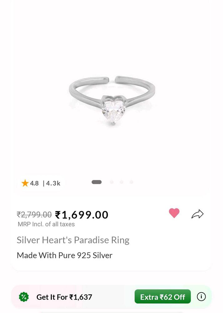 Giva 925 Real Silver Heart Paradise Ring