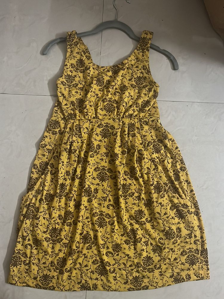 Yellow Floral Sleeveless Dress