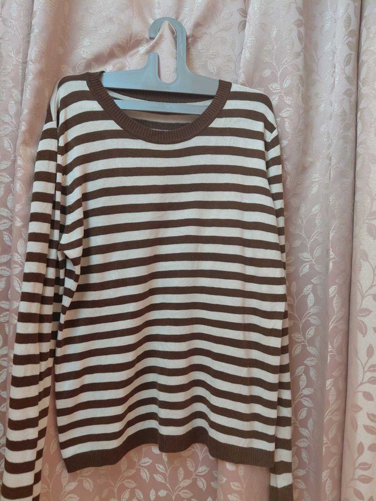 Striped Brown &amp; White Sweater