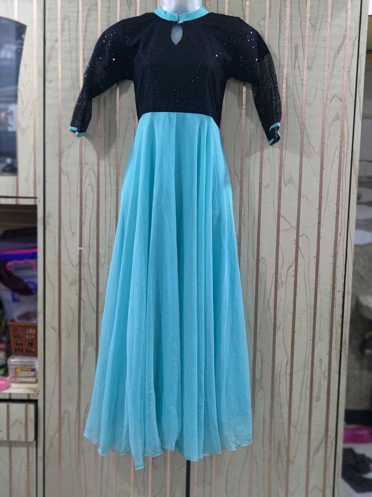 Sky Blue And Black Gown