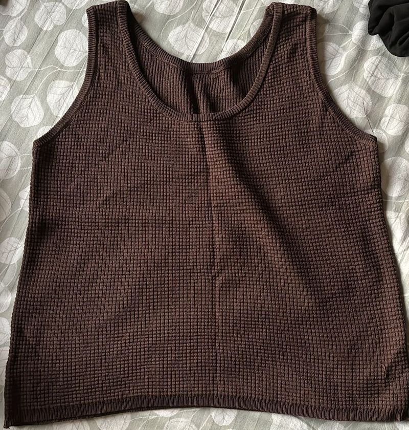 Brown Sleeveless Knit Tank Top