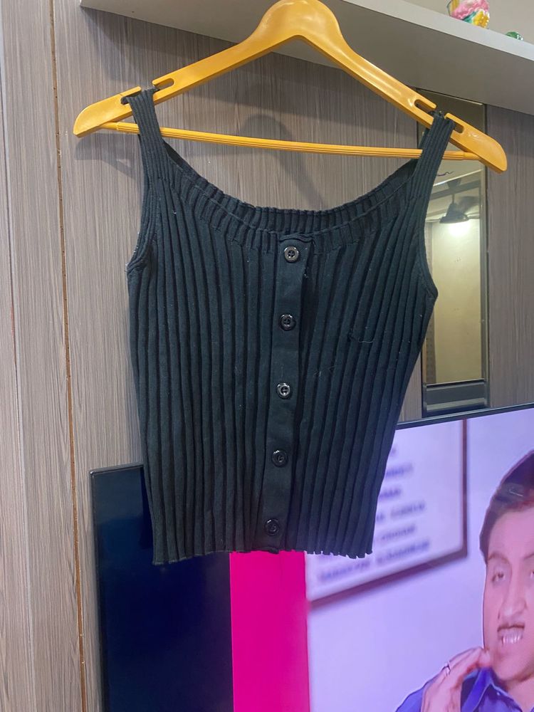 Black Button-Down Tank Top