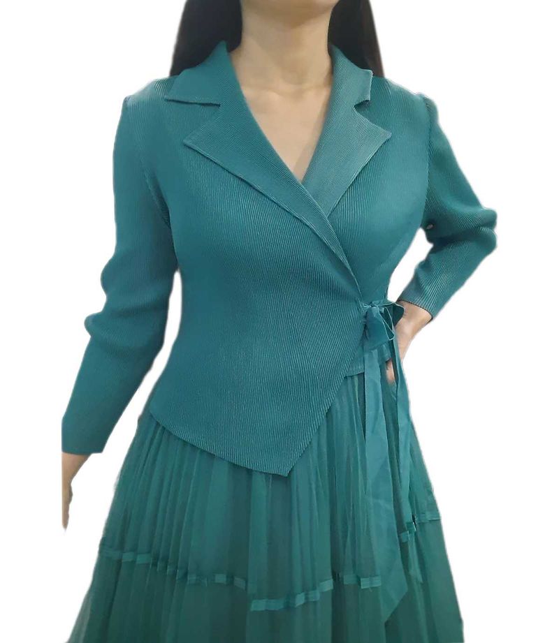 Teal Pleated Blazer Dress