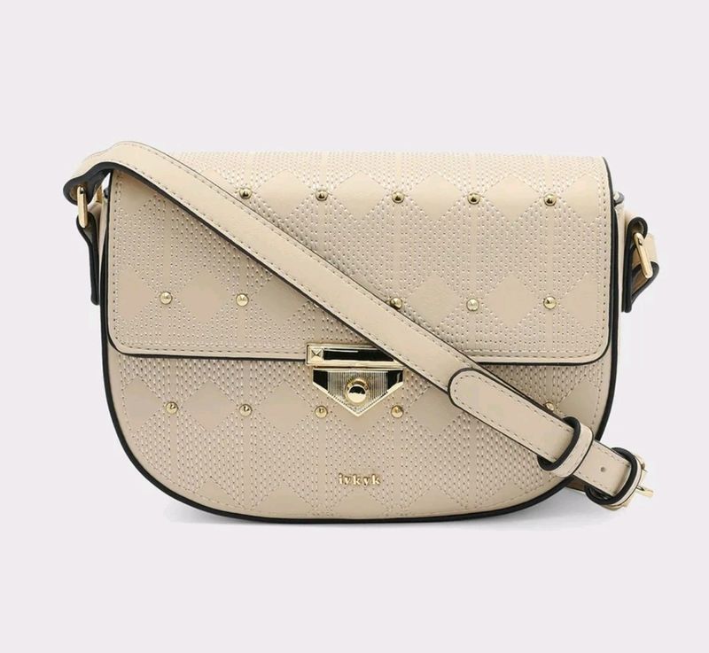 Iykyk Compact Beige Textured Sling Bag