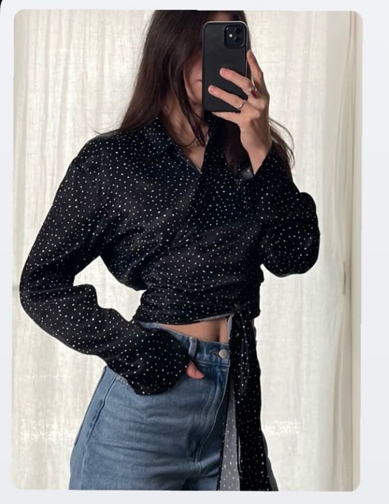 Zara Satin Tie Front Blouse