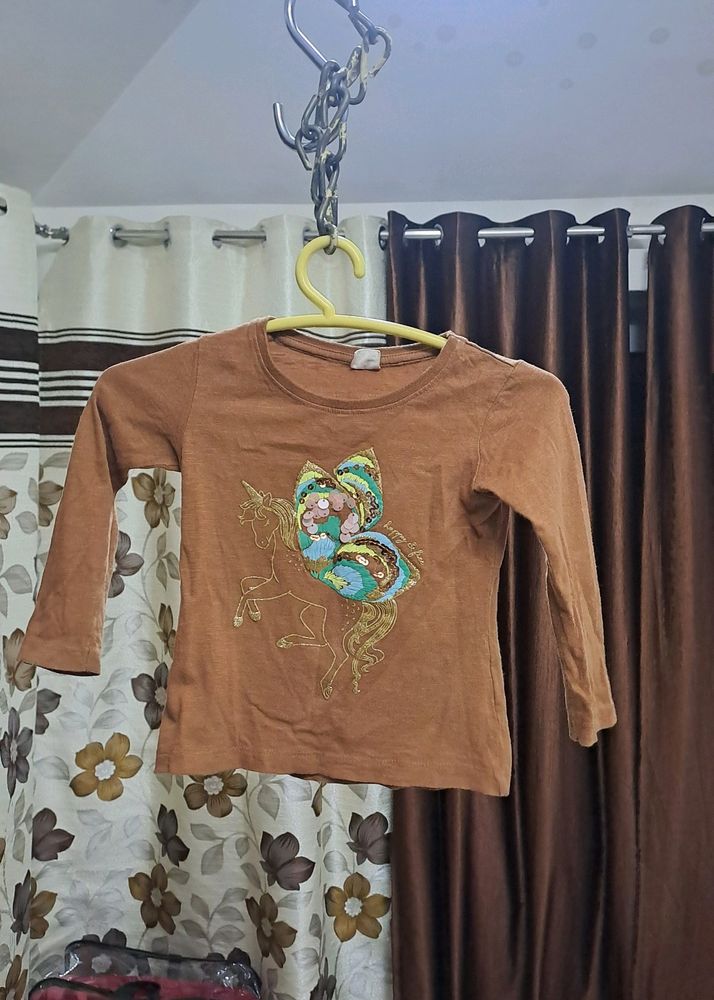 Embellished Unicorn Tshirt- Brown