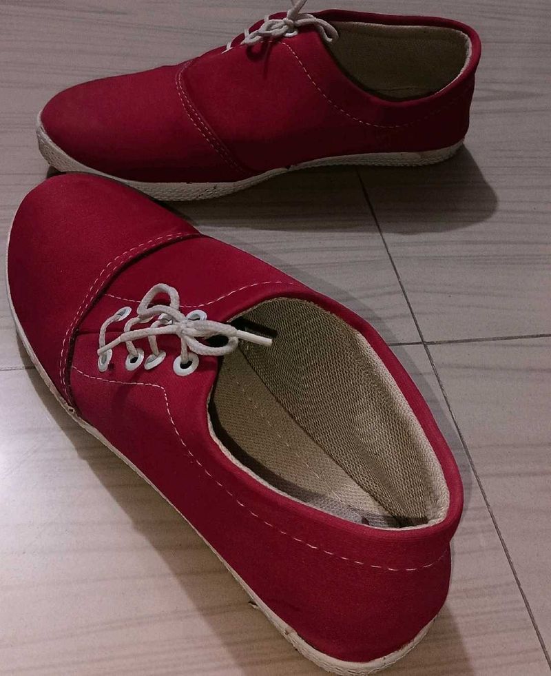 Red Canvas Lace-Up Sneakers