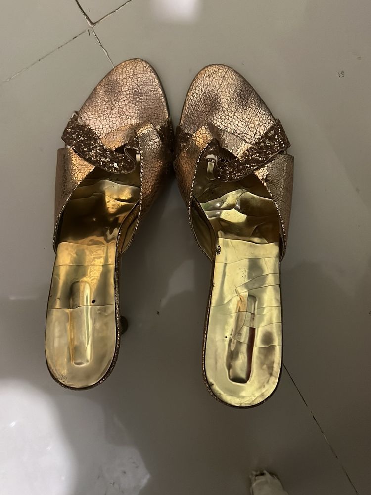 Golden Sequin Heeled Sandal EU 39