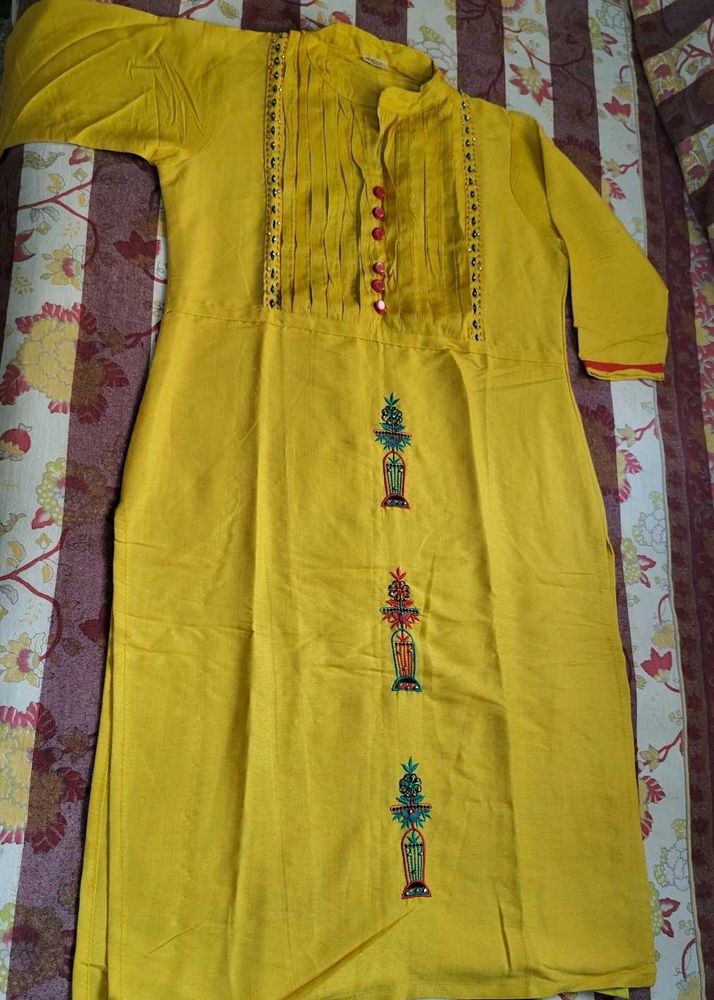 Yellow Embroidered Kurta