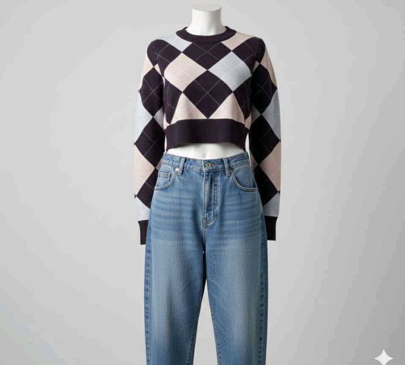 Argyle Cropped Sweater