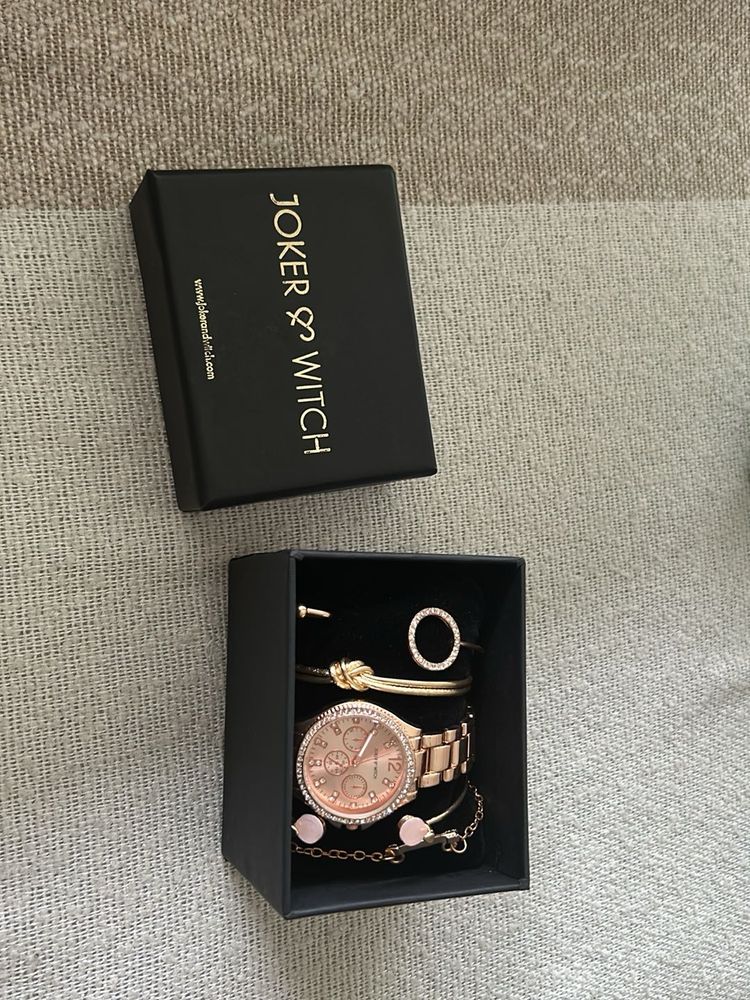 Joker &amp; Witch Rose Gold Tone Watch &amp; Bracelet Set
