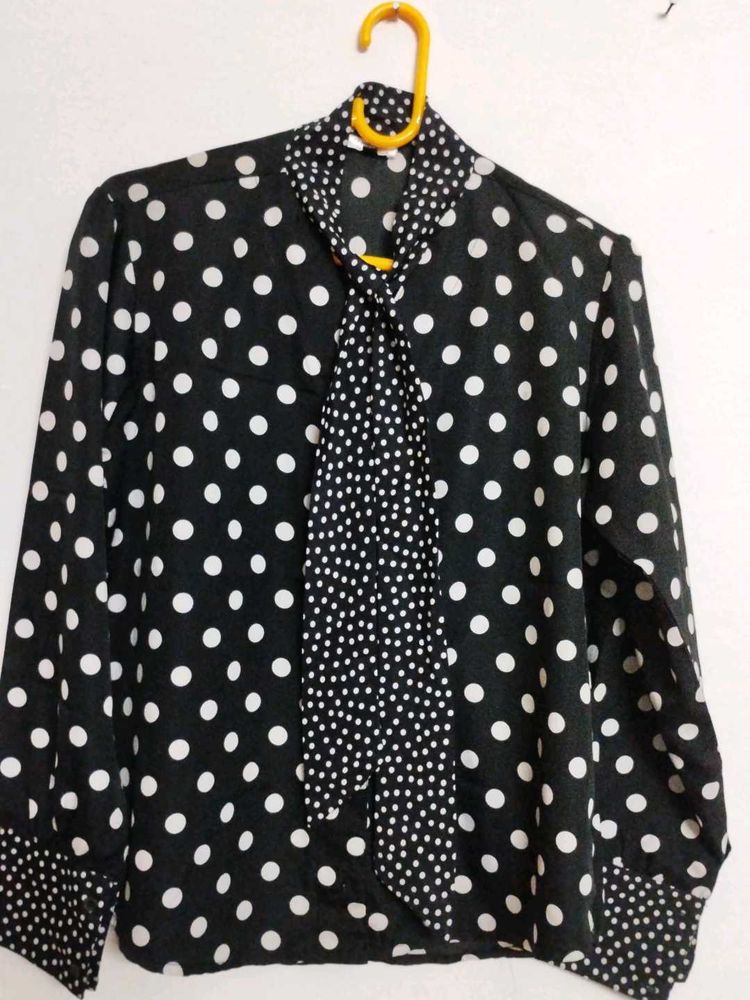 Black White Dotted Designer Shirt For Women&#39;s