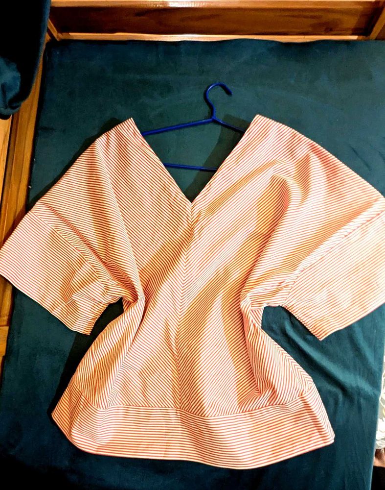 korean Striped V-Neck Top