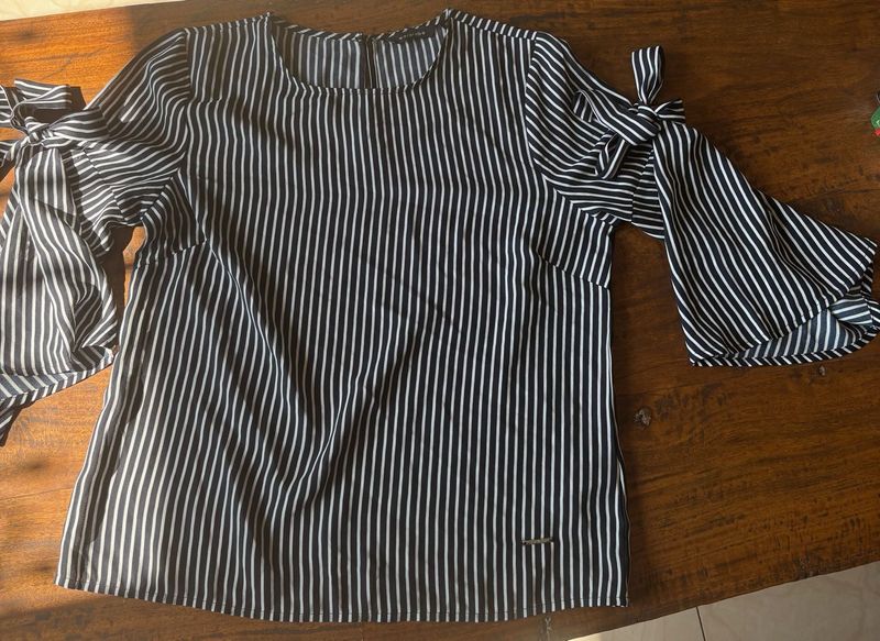 Striped Tie-Sleeve Blouse