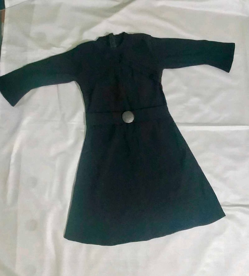 Black A-line Korean Dress