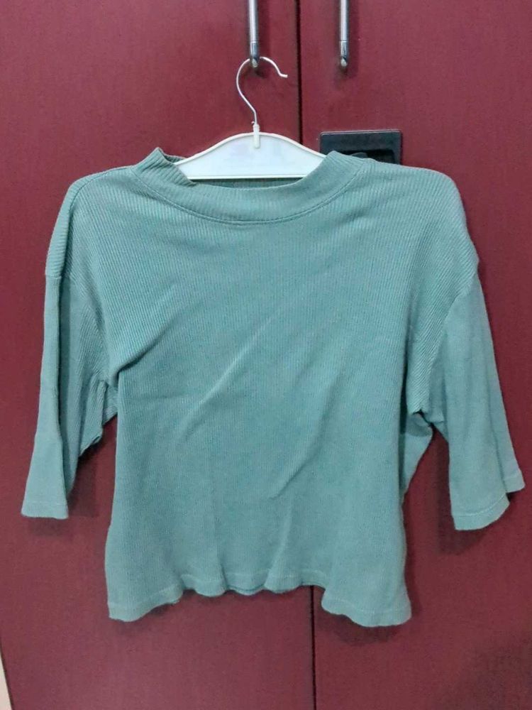 Olive Green Ribbed Mock Neck Top