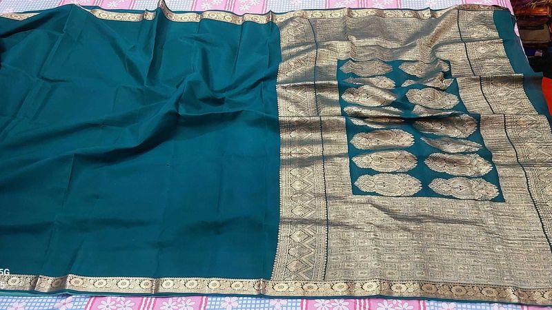 Teal Silk Saree with Gold Accents