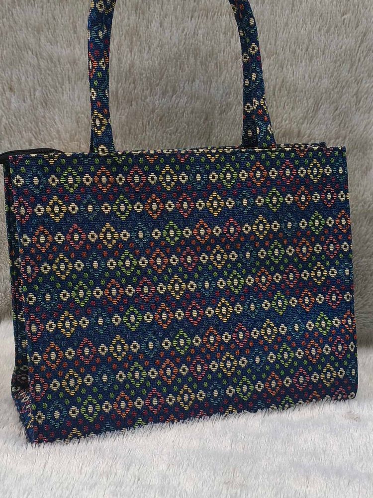 Colorful Patterned Jute Tote Bag