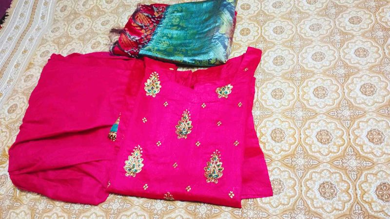 Chanderi Silk Kurti Set