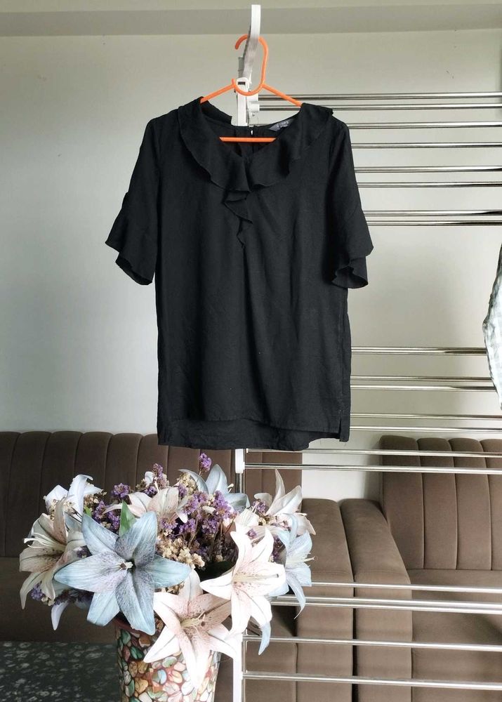 Black Ruffle Blouse