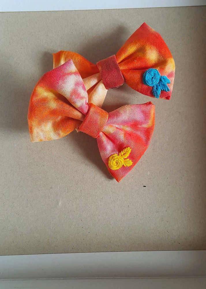 Hair Bow Alligator Clips Hand Embroidered 2