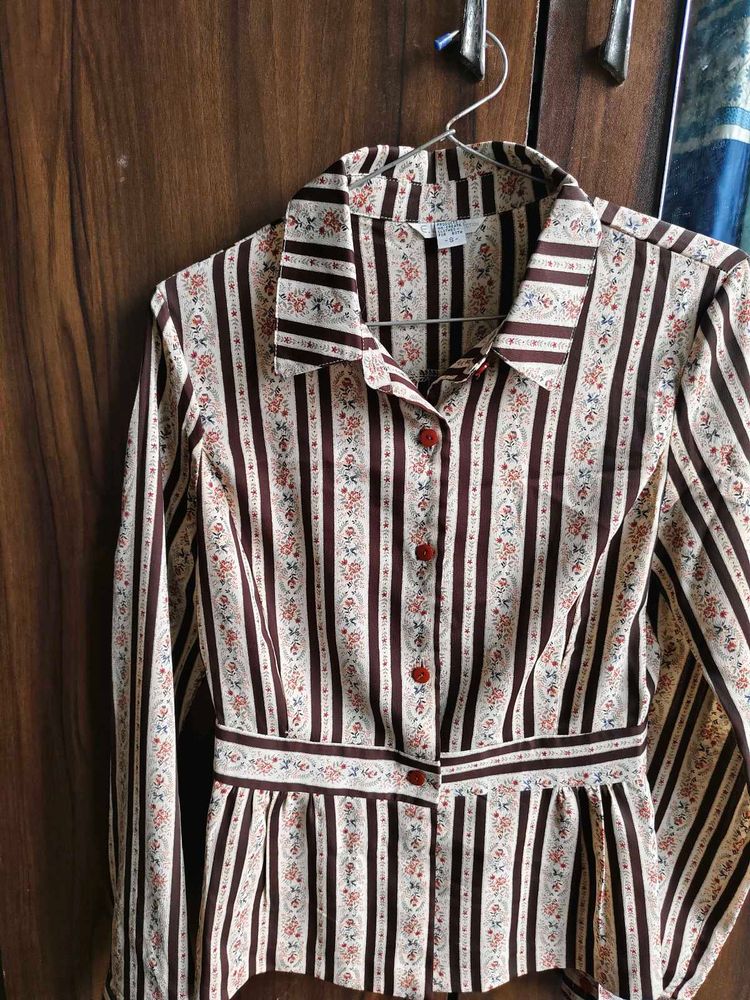 Vintage Floral Stripe Button-Up Top