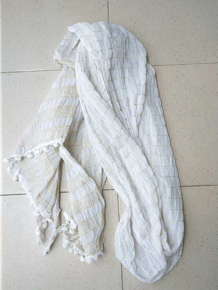 White Textured Dupatta with Tassels