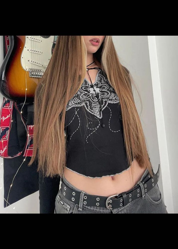 Black Floral Long Sleeve Top