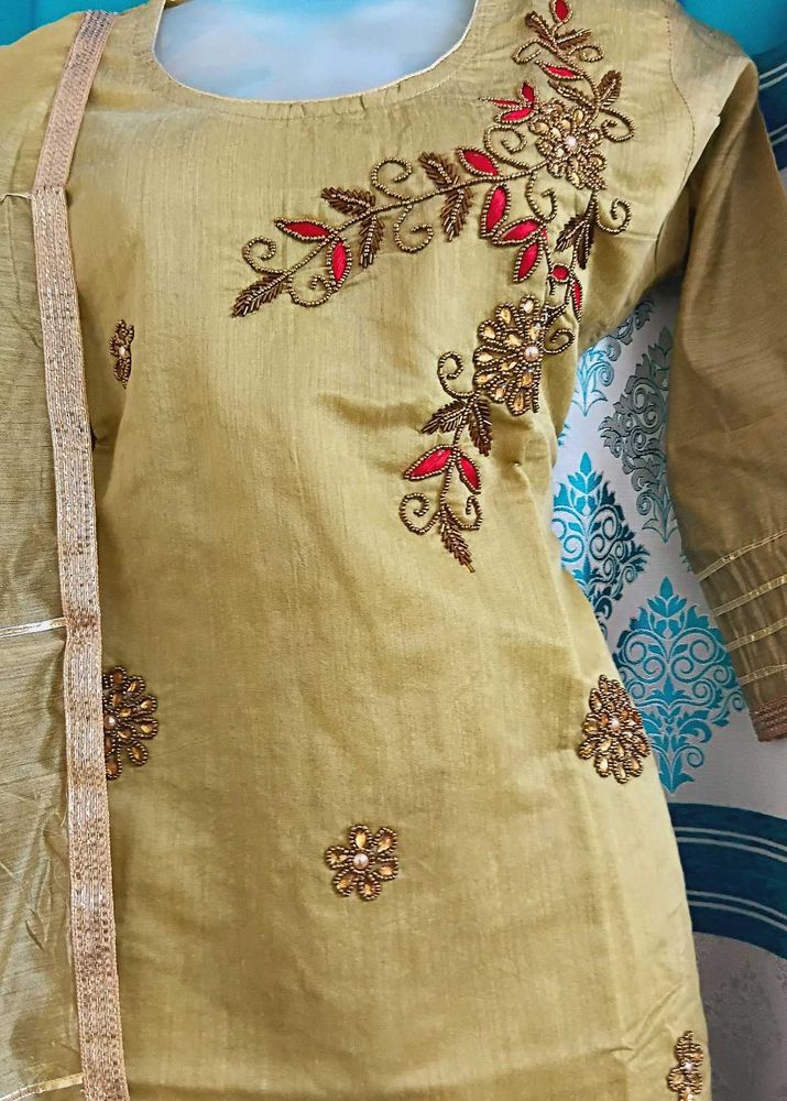 NEW Olive Kurti Palazzo Dupatta Set