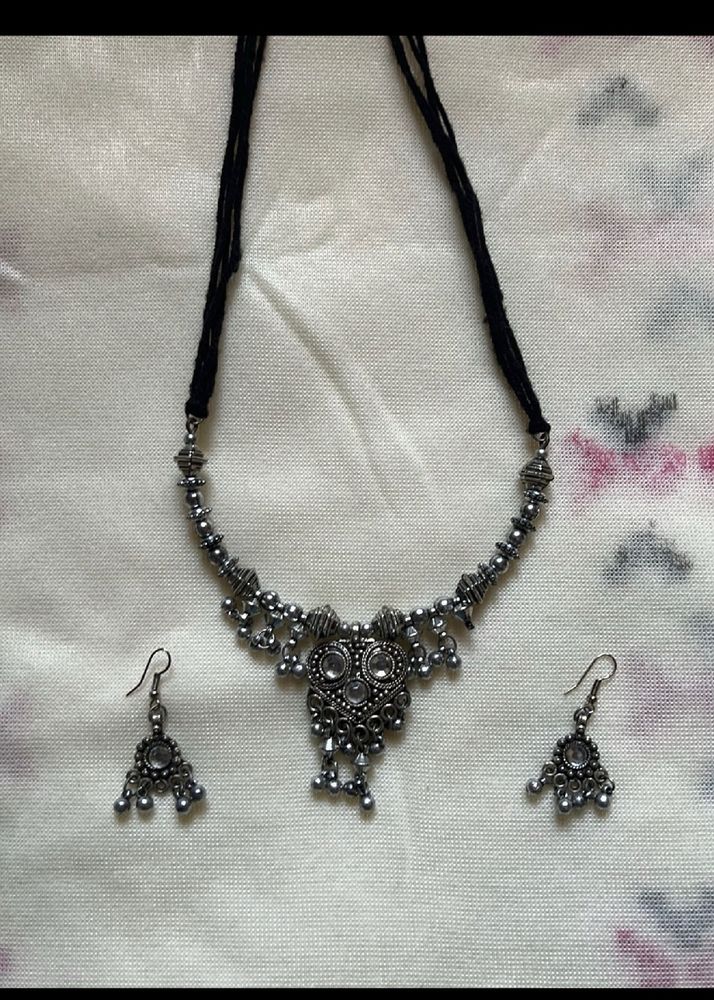 Combo-2 Oxidized Silver Set, Earrings &amp; Face Mask