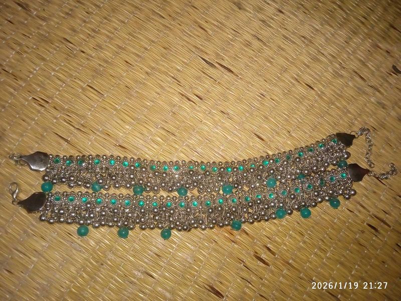 Vintage Silver Anklet with Beads