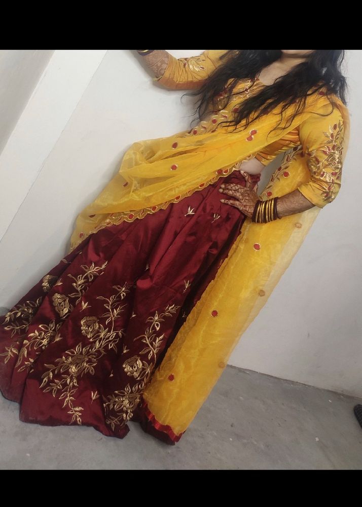 Maroon And Yellow Lehanga For Wedding