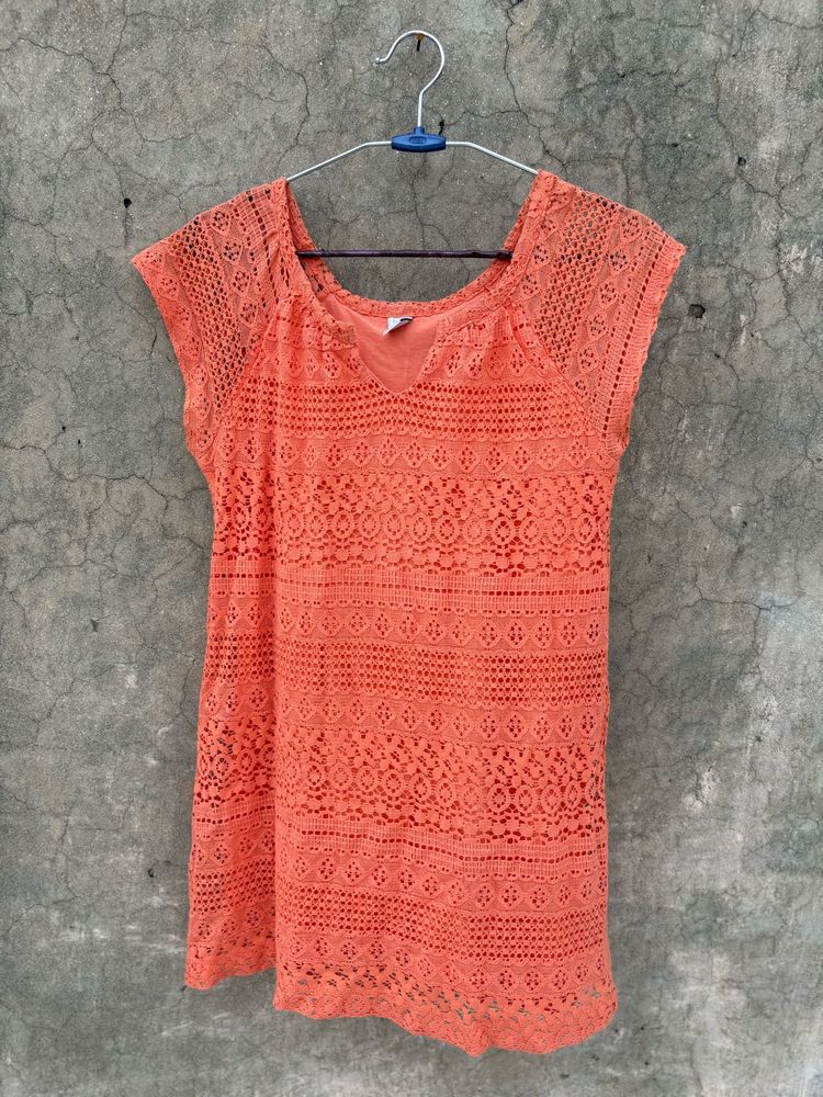 Coral Lace Top