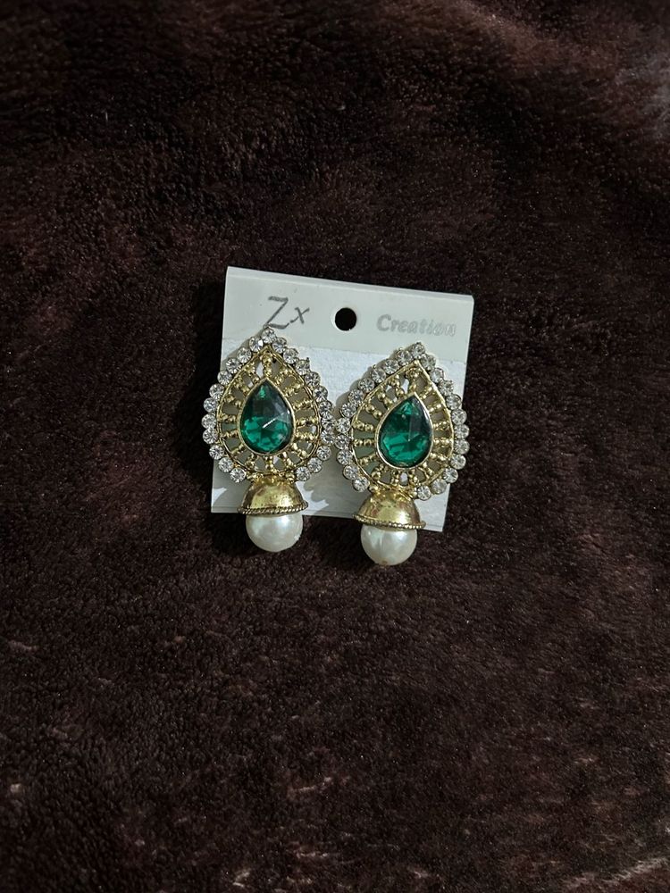 Golden And Green Earrings